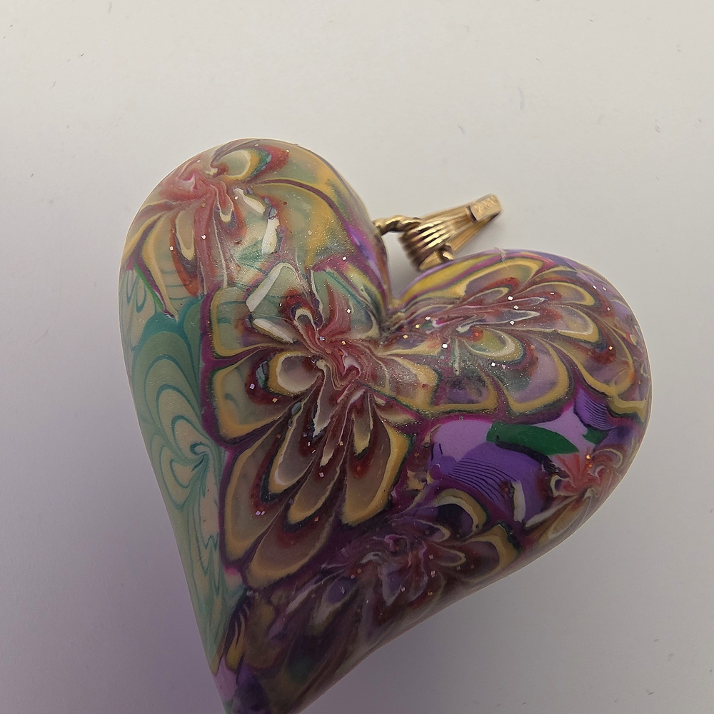 Polymer Clay Heart, Clasp is 1/20 14k Colorful Pendant - Picture 1 of 11